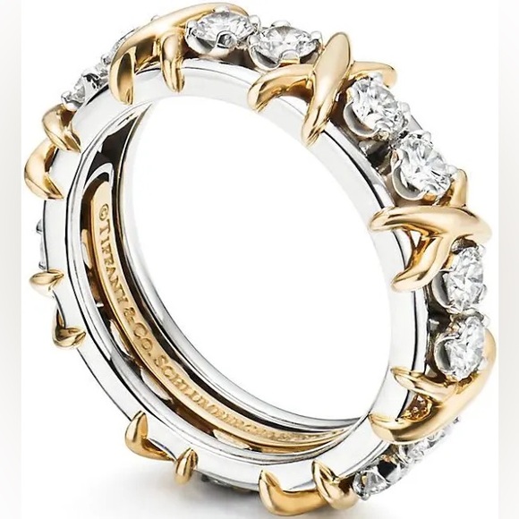 Jean Schlumberger by Tiffany Sixteen Stone Gold Platinum Diamonds Ring w/ Box 7 - Picture 2 of 11